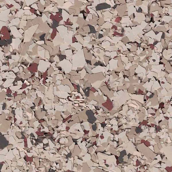 This image is a close-up of granular materials with a palette of beige, brown, and red, resembling a collection of stone or ceramic chips.