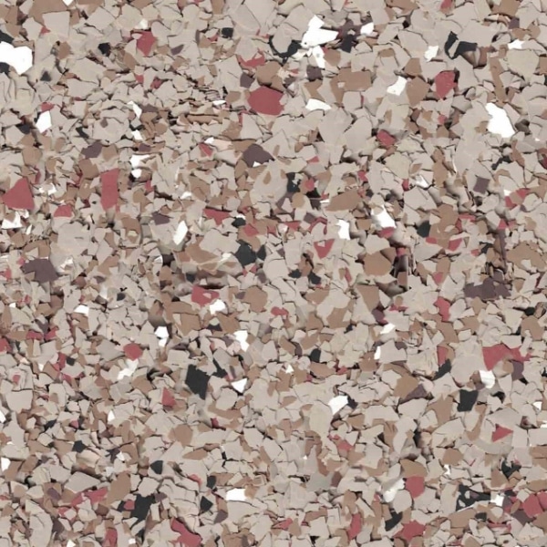 The image shows an array of multicolored speckles resembling a textured, mosaic pattern with a predominantly neutral beige and gray palette.